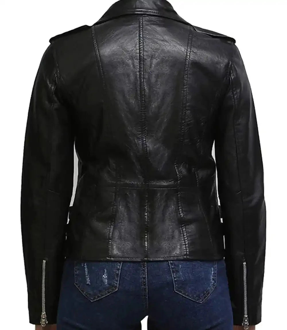 Women Vintage Black Motorcycle Leather Jacket - MovieStarJacket