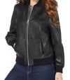 Womens Black Leather Bomber Jacket - MovieStarJacket