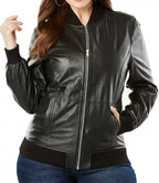 Womens Black Leather Bomber Jacket - MovieStarJacket