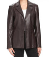 Womens New Look Tall Brown Leather Blazer Jacket - MovieStarJacket