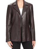 Womens New Look Tall Brown Leather Blazer Jacket - MovieStarJacket