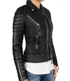 Womens Petite Black Quilted Leather Jacket - MovieStarJacket