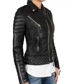 Womens Petite Black Quilted Leather Jacket - MovieStarJacket