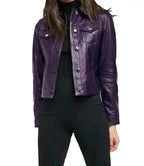 Womens Trucker Jacket Purple Leather - MovieStarJacket