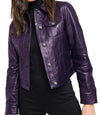Womens Trucker Jacket Purple Leather - MovieStarJacket